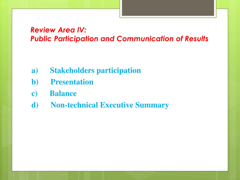 review area iv public participation