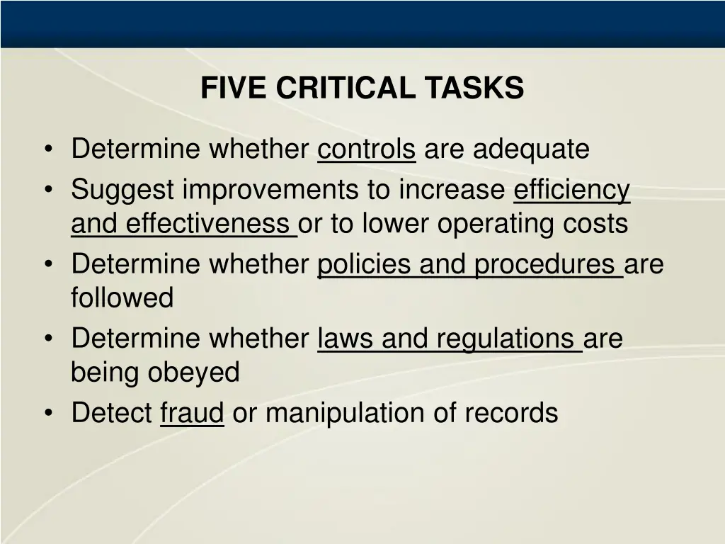 five critical tasks