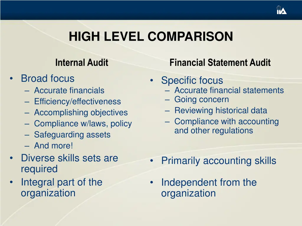 high level comparison