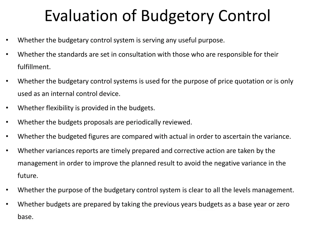 evaluation of budgetory control