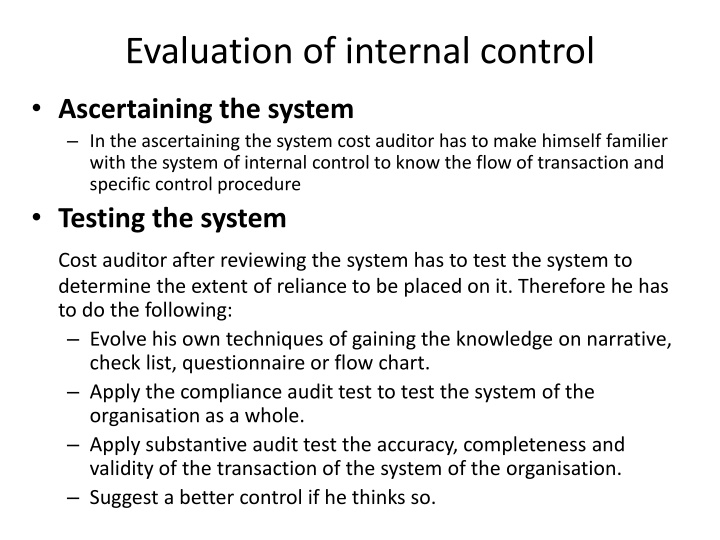 evaluation of internal control