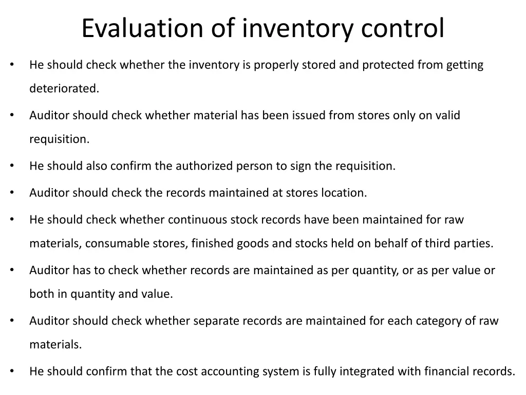 evaluation of inventory control