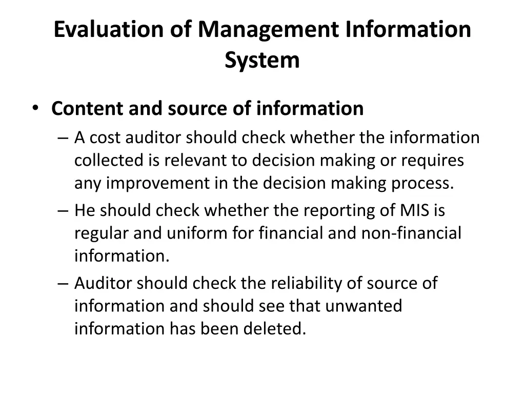 evaluation of management information system