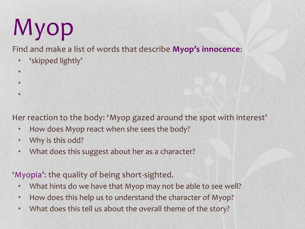 myop find and make a list of words that describe