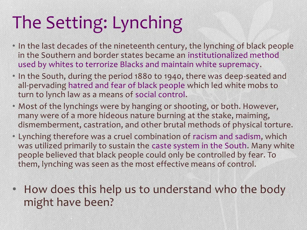 the setting lynching