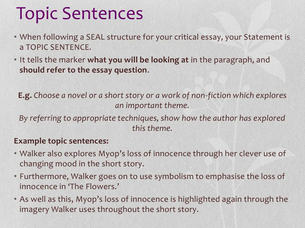 topic sentences