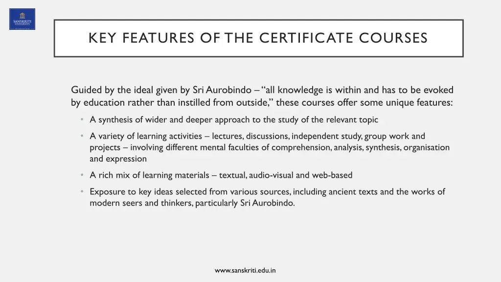 key features of the certificate courses