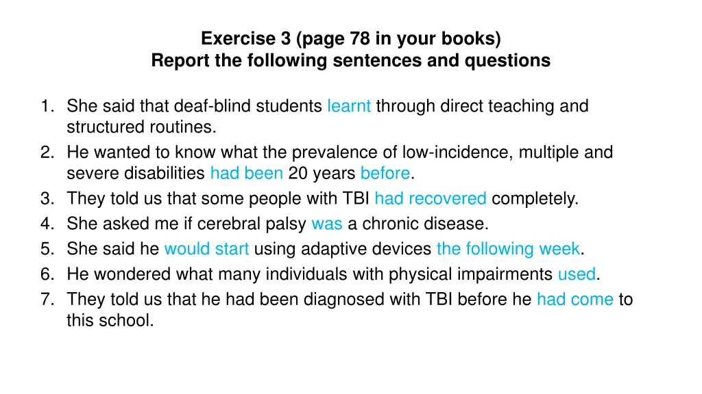 exercise 3 page 78 in your books report 1