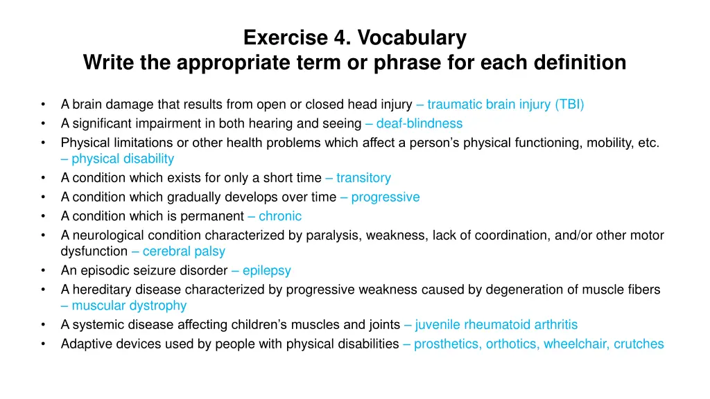 exercise 4 vocabulary 1