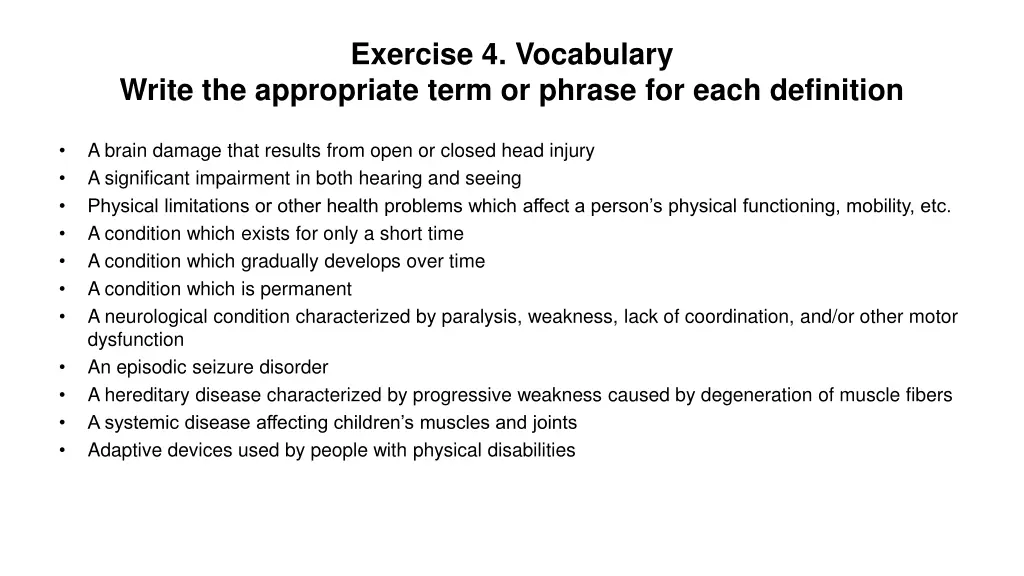 exercise 4 vocabulary