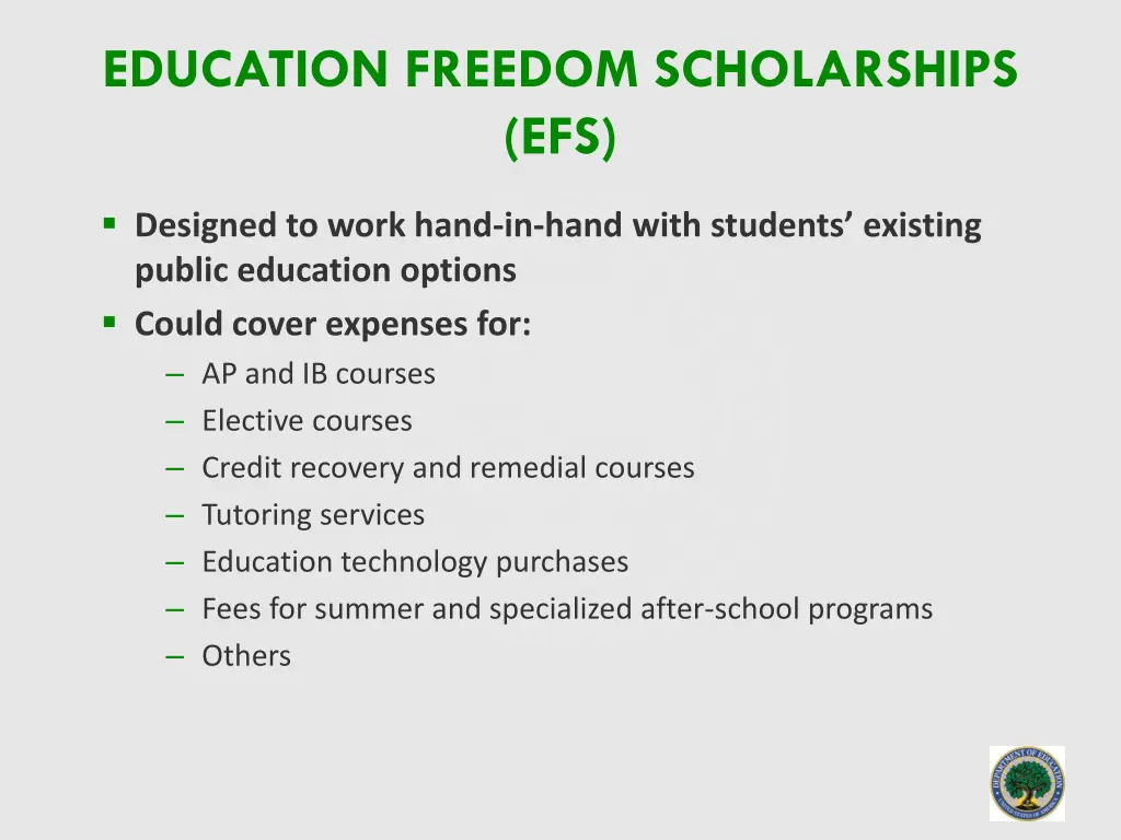 education freedom scholarships efs 2