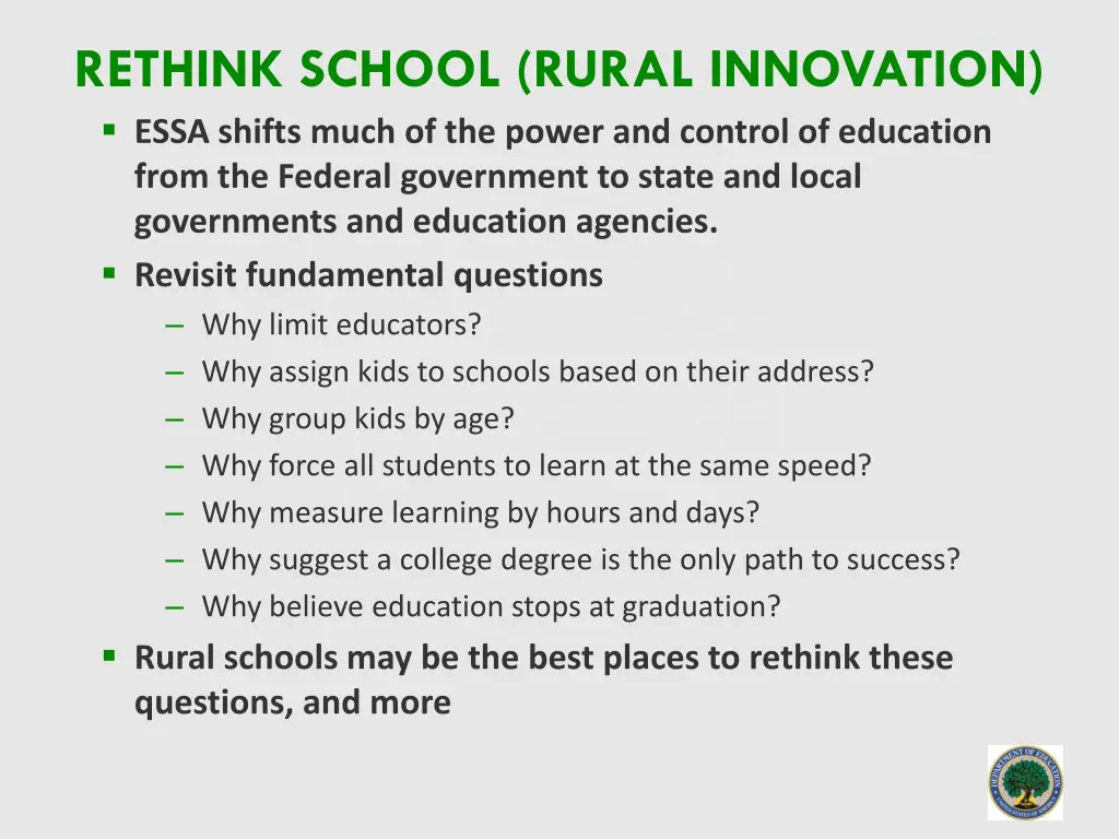 rethink school rural innovation essa shifts much