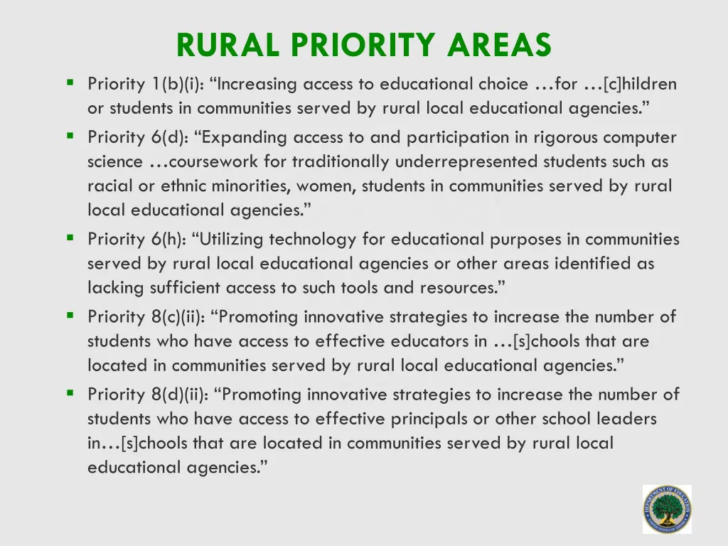 rural priority areas priority 1 b i increasing