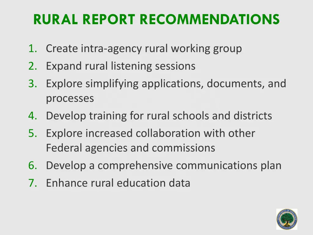 rural report recommendations