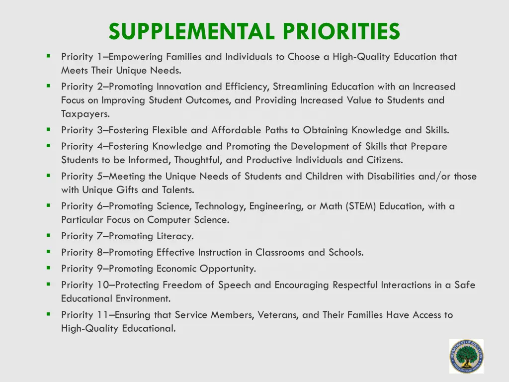 supplemental priorities priority 1 empowering