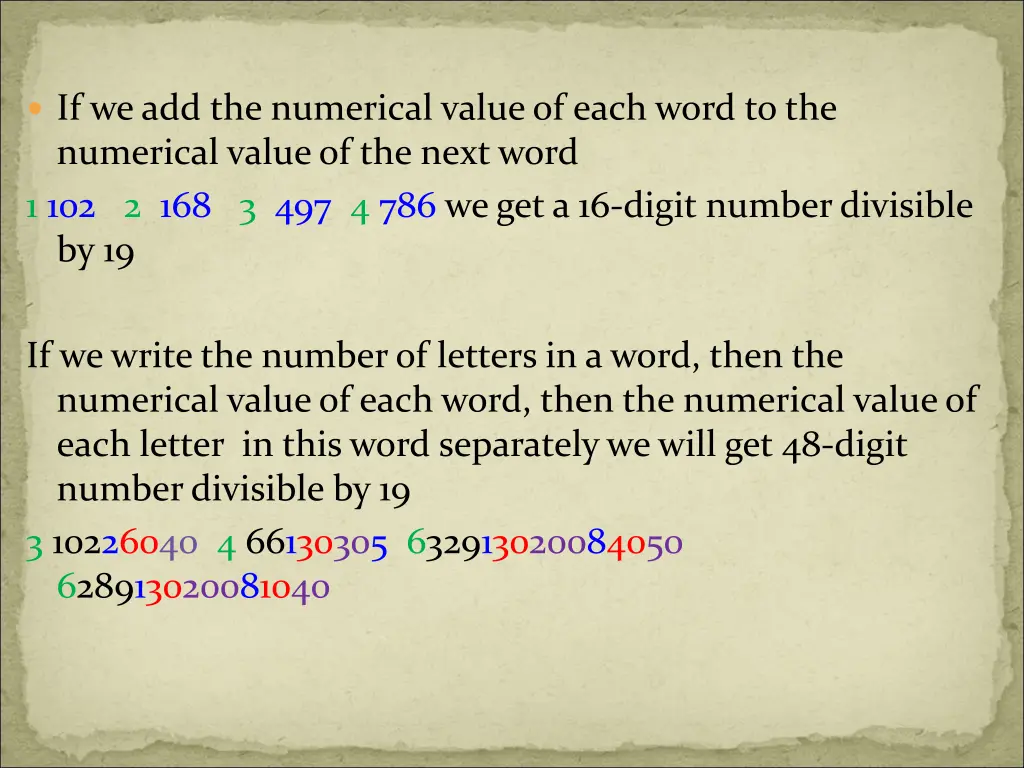 if weadd the numerical value of each word