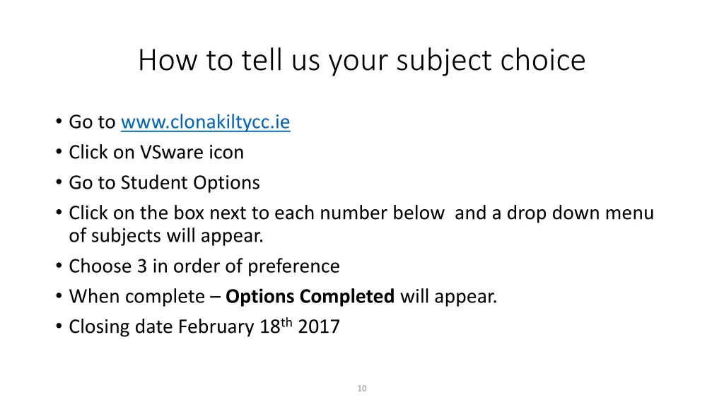 how to tell us your subject choice