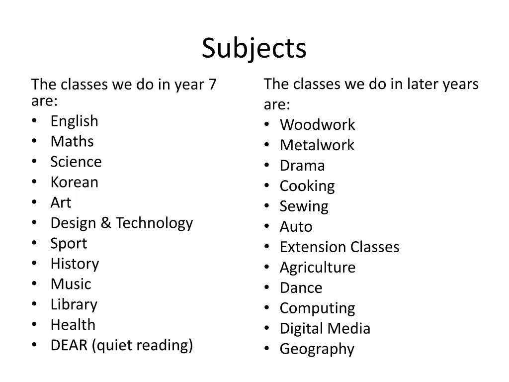 subjects