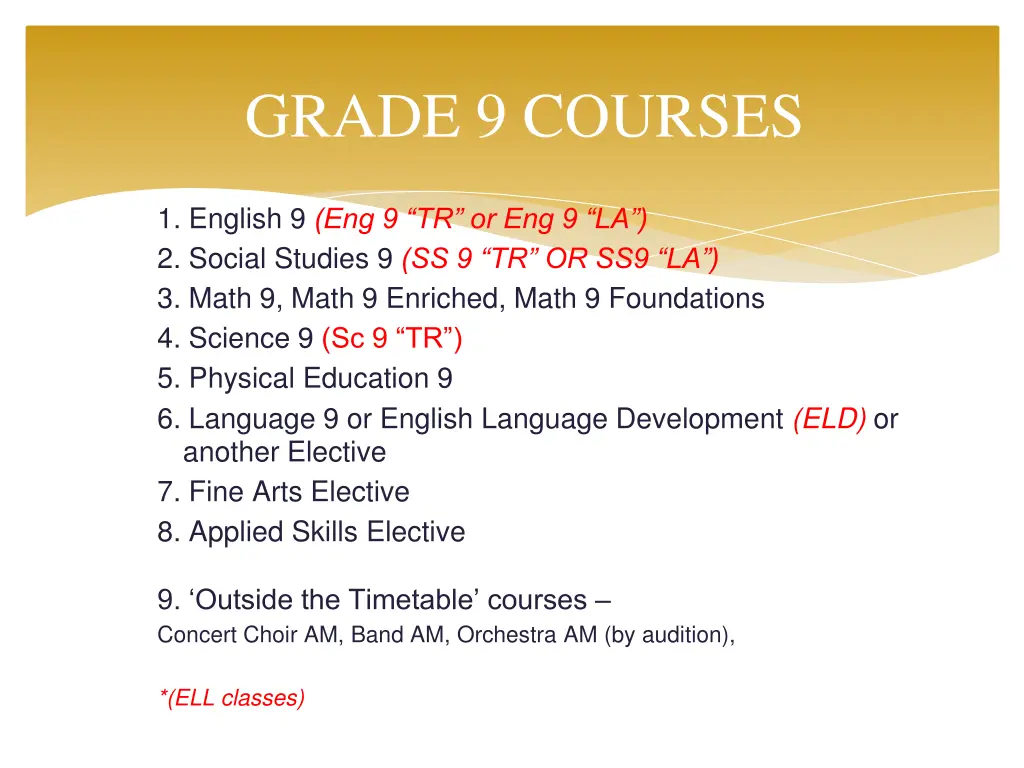 grade 9 courses