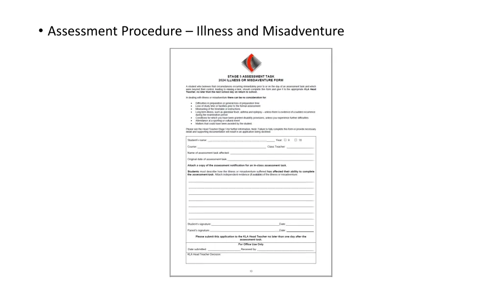 assessment procedure illness and misadventure