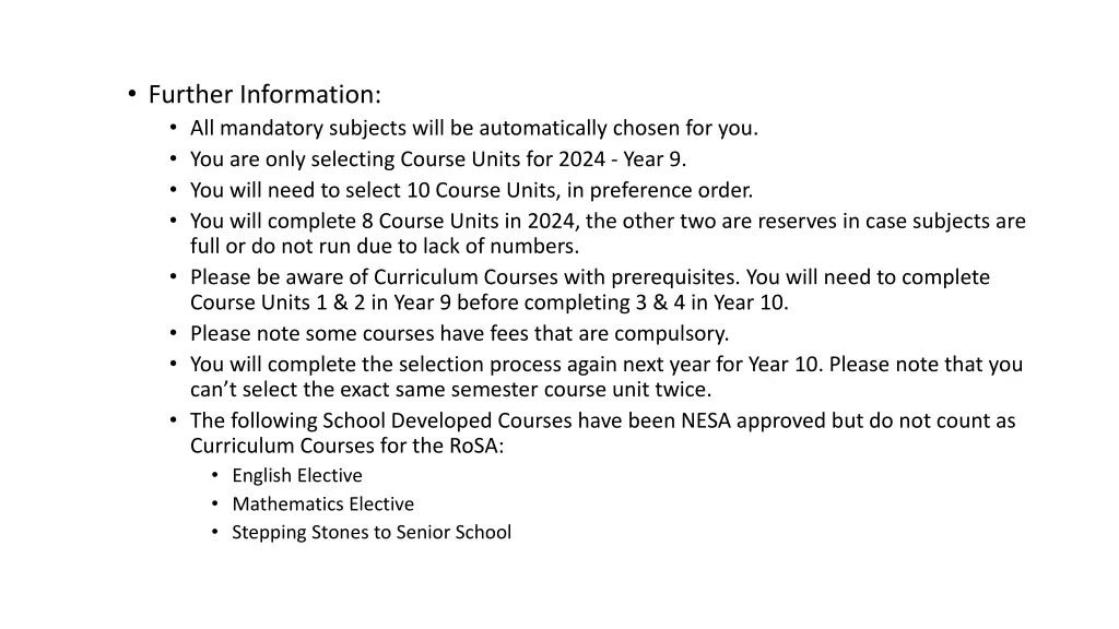 further information all mandatory subjects will