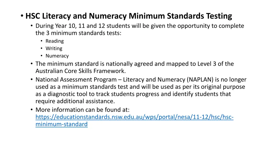 hsc literacy and numeracy minimum standards