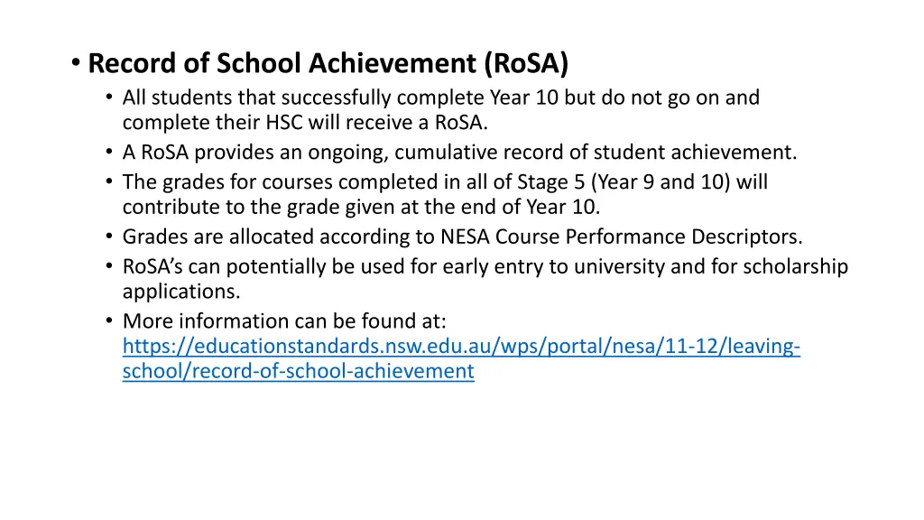 record of school achievement rosa all students