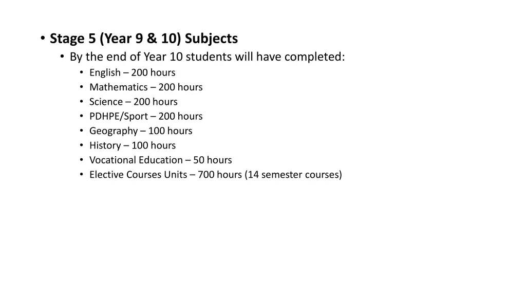 stage 5 year 9 10 subjects by the end of year