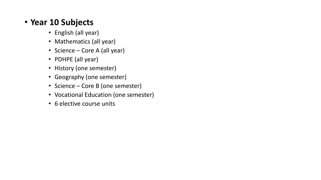 year 10 subjects english all year mathematics