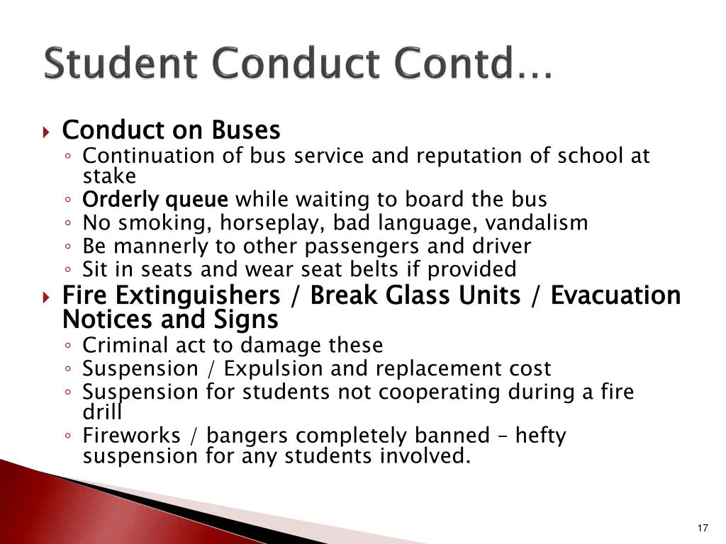 conduct on buses continuation of bus service