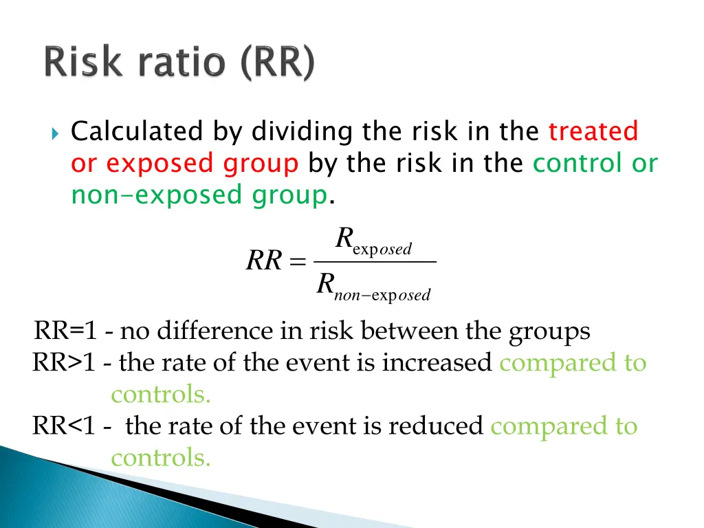 calculated by dividing the risk in the treated