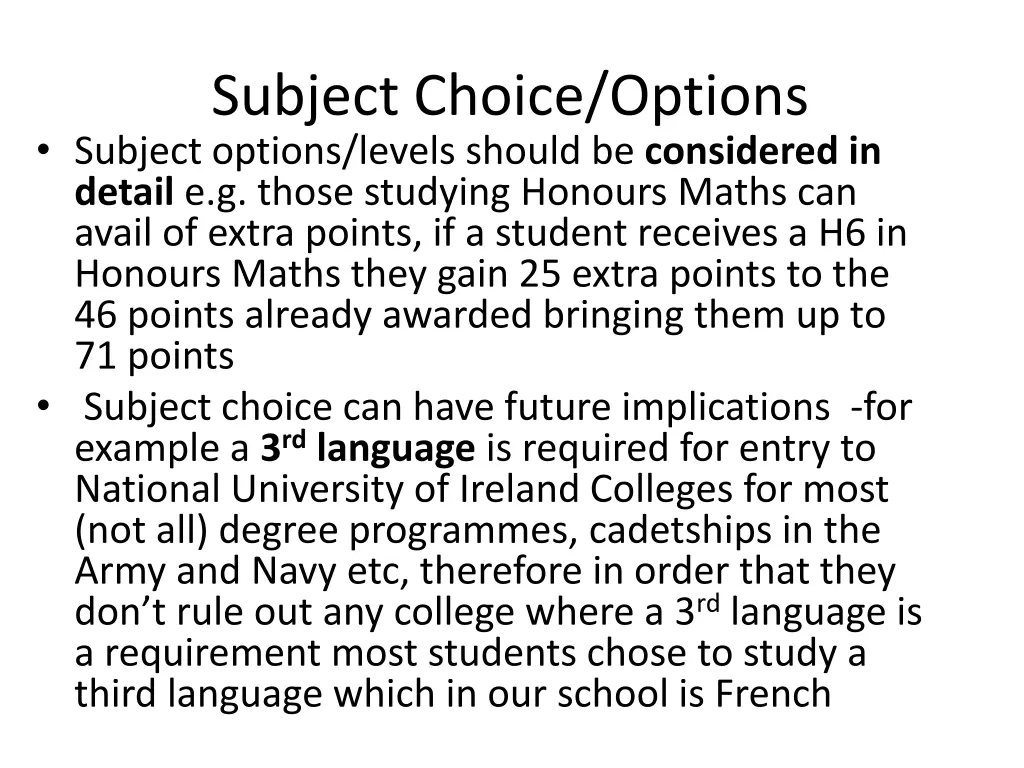 subject choice options subject options levels