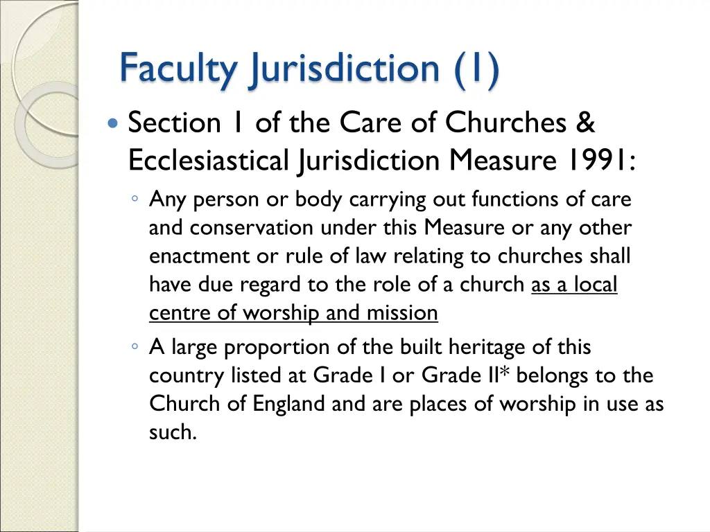 faculty jurisdiction 1 section 1 of the care