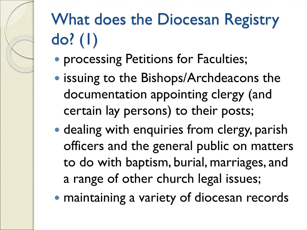 what does the diocesan registry do 1 processing