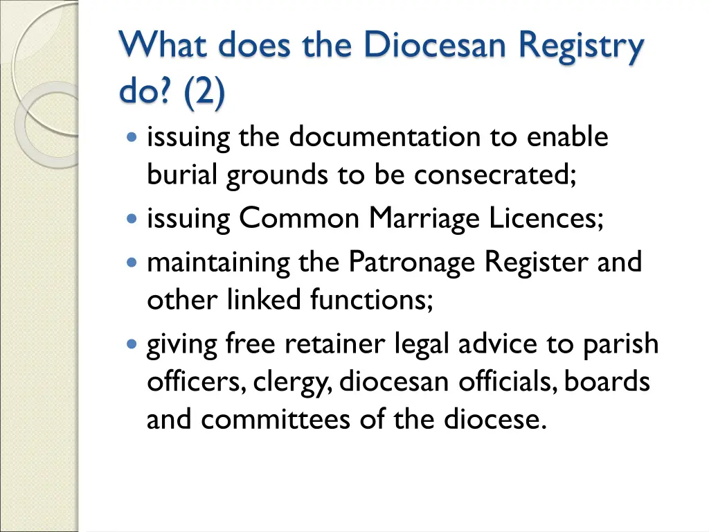 what does the diocesan registry do 2 issuing