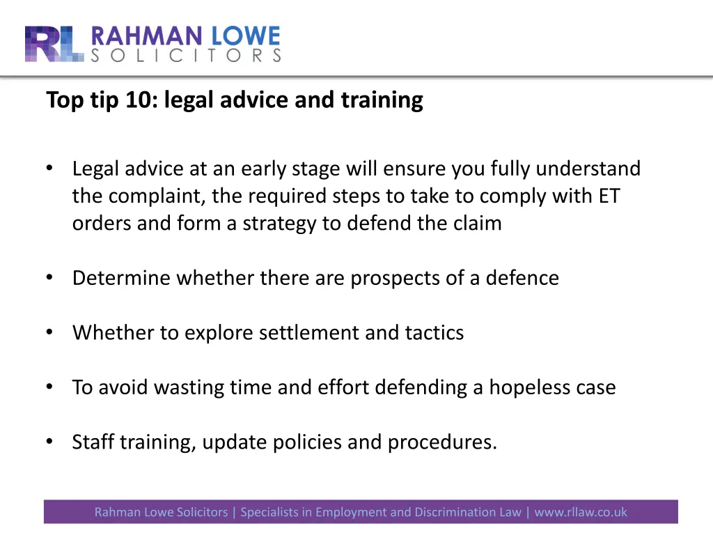 top tip 10 legal advice and training