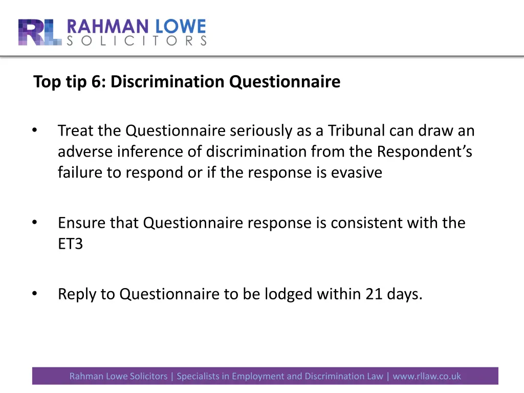 top tip 6 discrimination questionnaire