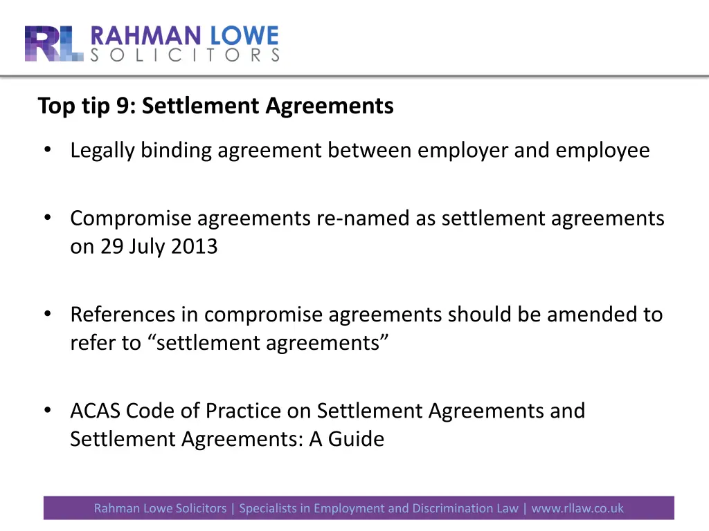 top tip 9 settlement agreements