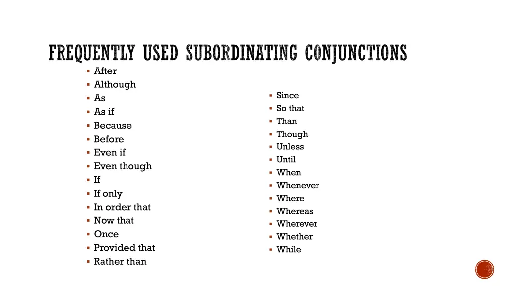 frequently used subordinating conjunctions after