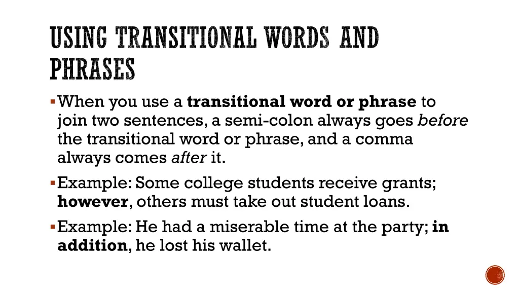 using transitional words and phrases when