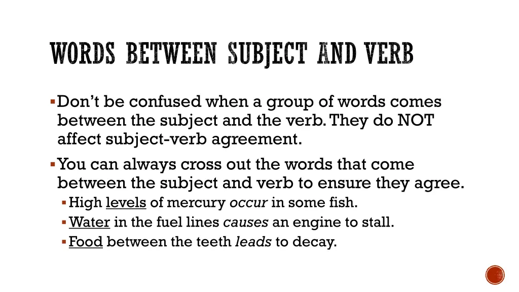 words between subject and verb