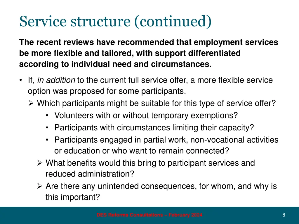 service structure continued