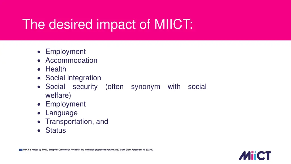 the desired impact of miict