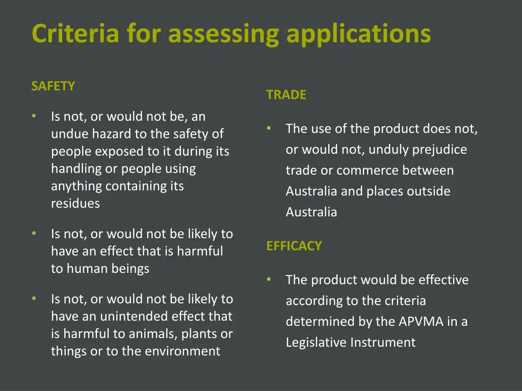 criteria for assessing applications