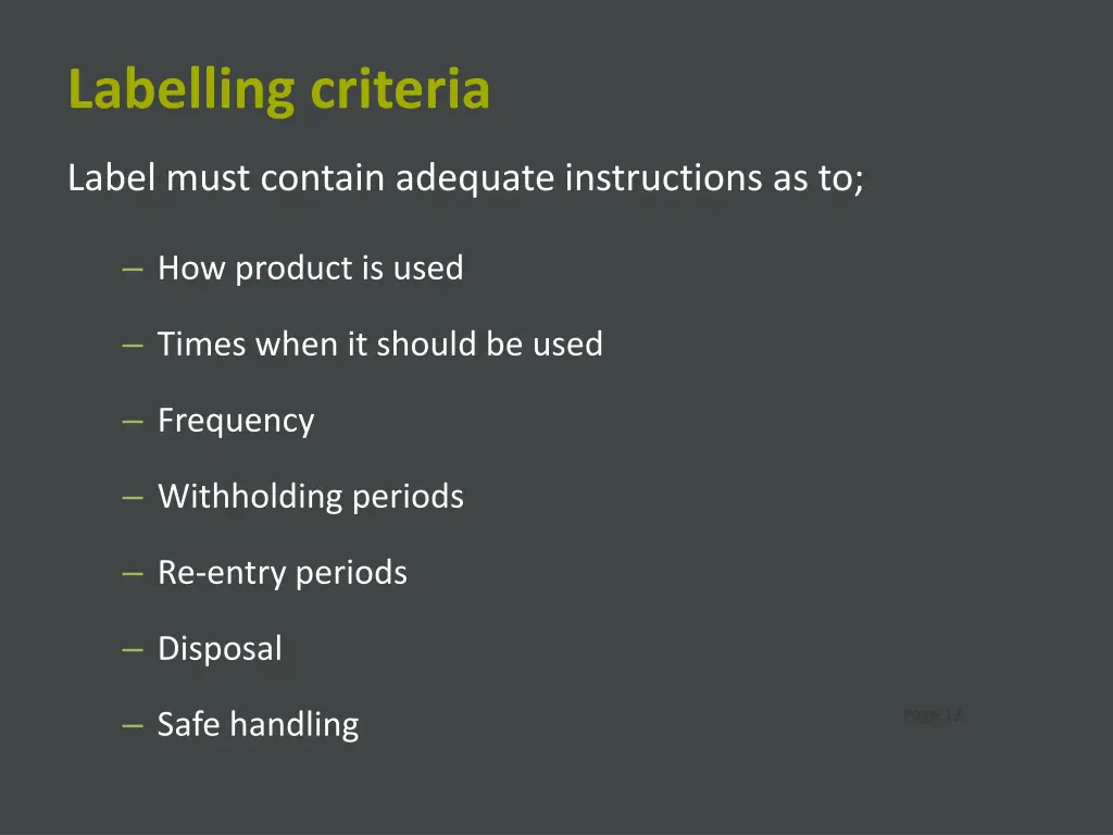 labelling criteria