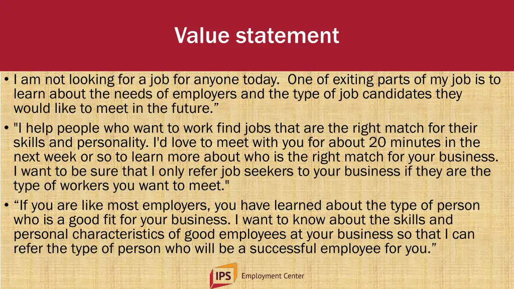 value statement 1