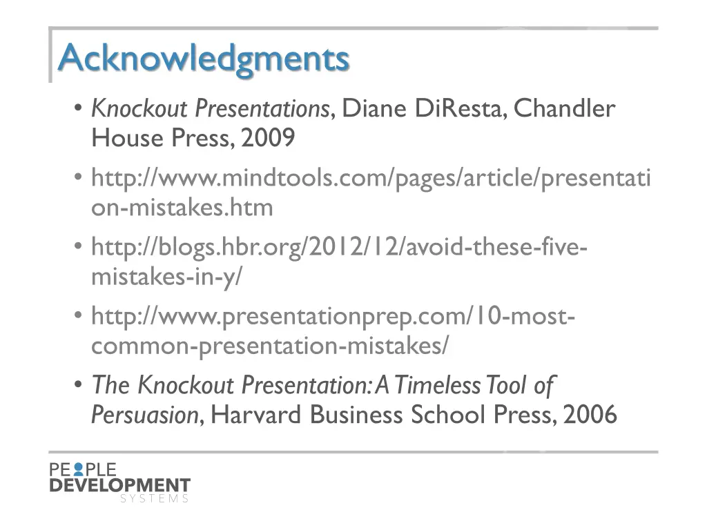 acknowledgments knockout presentations diane