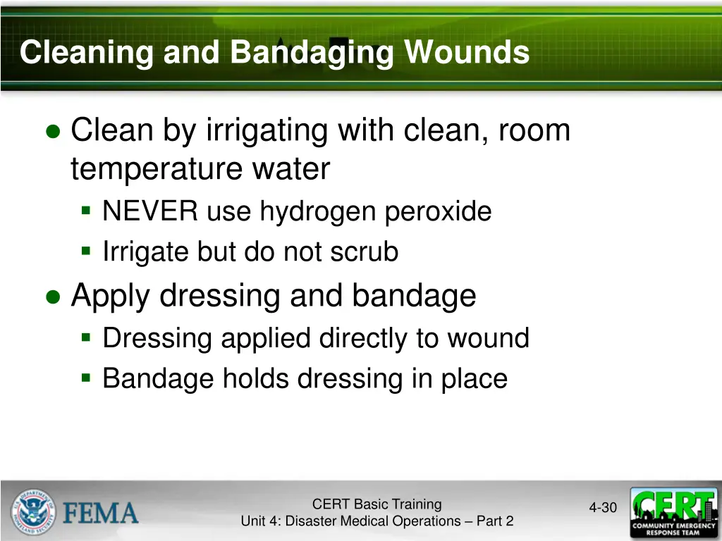 cleaning and bandaging wounds