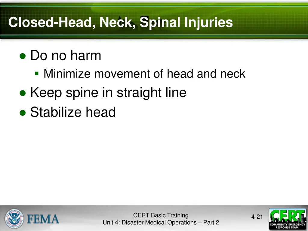 closed head neck spinal injuries