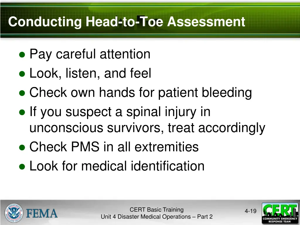 conducting head to toe assessment